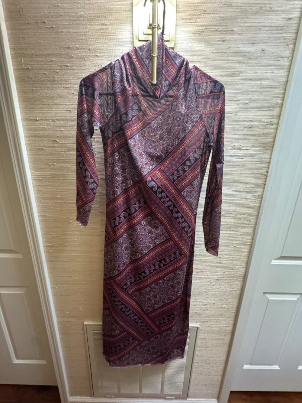 Steve Madden Paisley Mesh Midi Dress w/ Slip Burgundy Purple Size Large